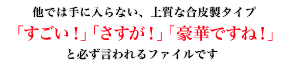 他では手に入らない、上質な合皮製タイプ 「すごい！」「さすが！」「豪華ですね！」 と必ず言われるファイルです。